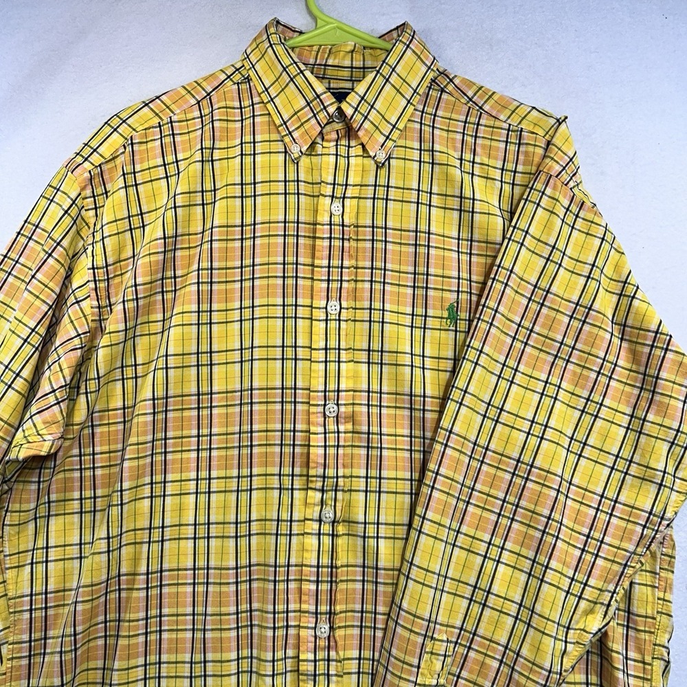 Vintage Polo Ralph Lauren Classic Fit Button Dress Shirt Men's Yellow Plaid M